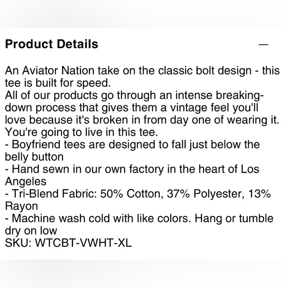 NWOT Aviator Nation Boyfriend Tee - Vintage White - Picture 8 of 10